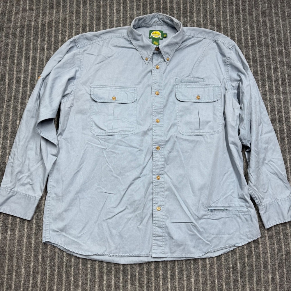 Cabelas Mens Fishing Shirt XL Blue Cotton Long Sleeve Utility Workwear Gorpcore
